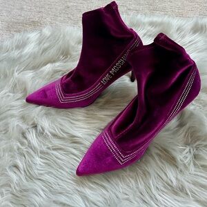 Love Moschino red velvet booties